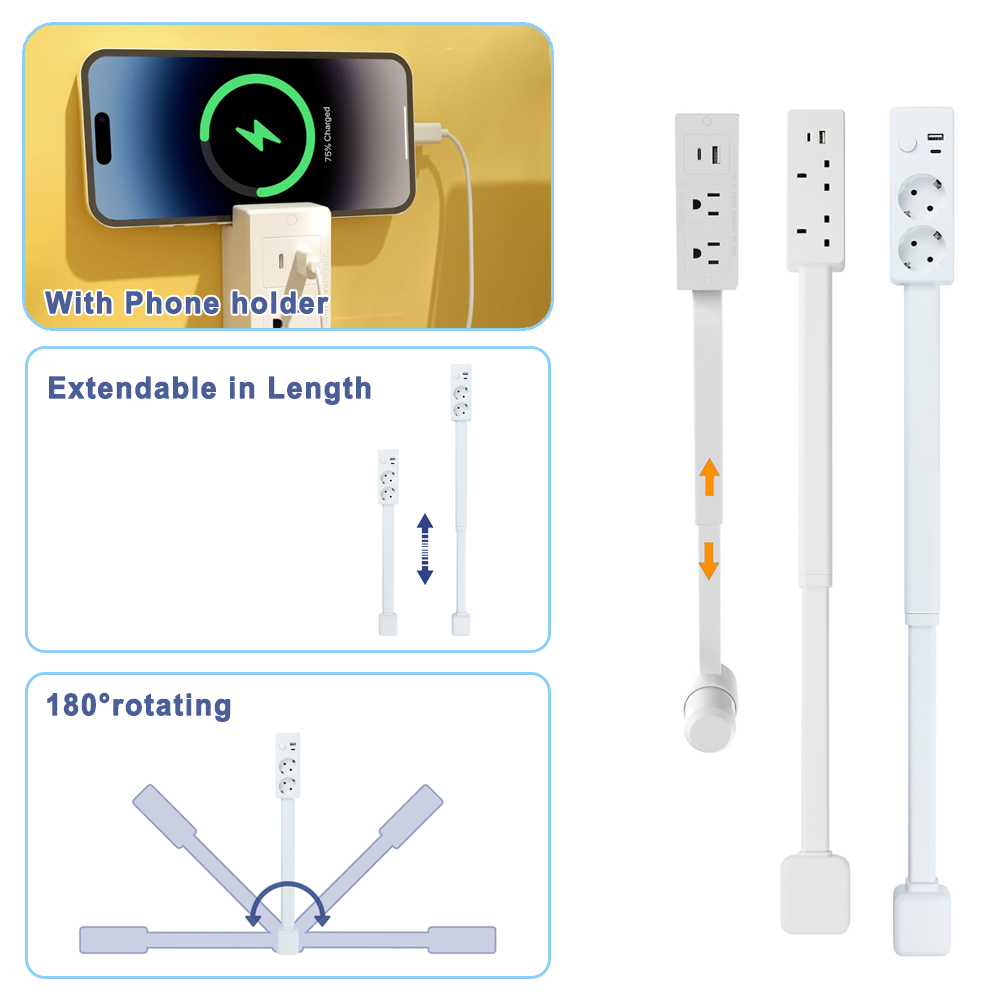 Power Strip Flat - Gniazdo zasilające 360 ° Obrotowy, rozkładany