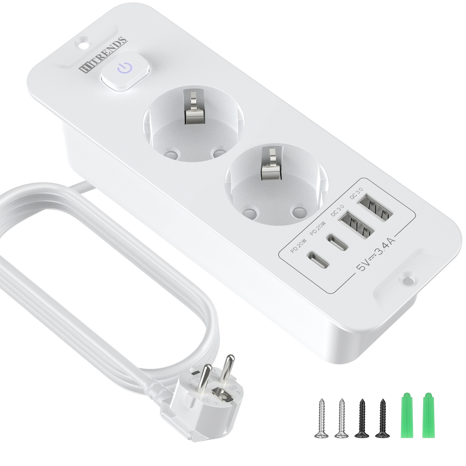 Wbudowane gniazdo biurkowe z 2 – Power Strip Flat recenzja i cena